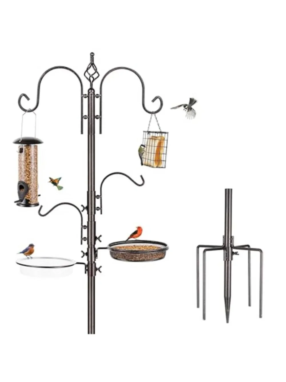 Deluxe Bird Feeding Station Kit with Multi Feeder Hanging Pole, Metal SuetFeeder